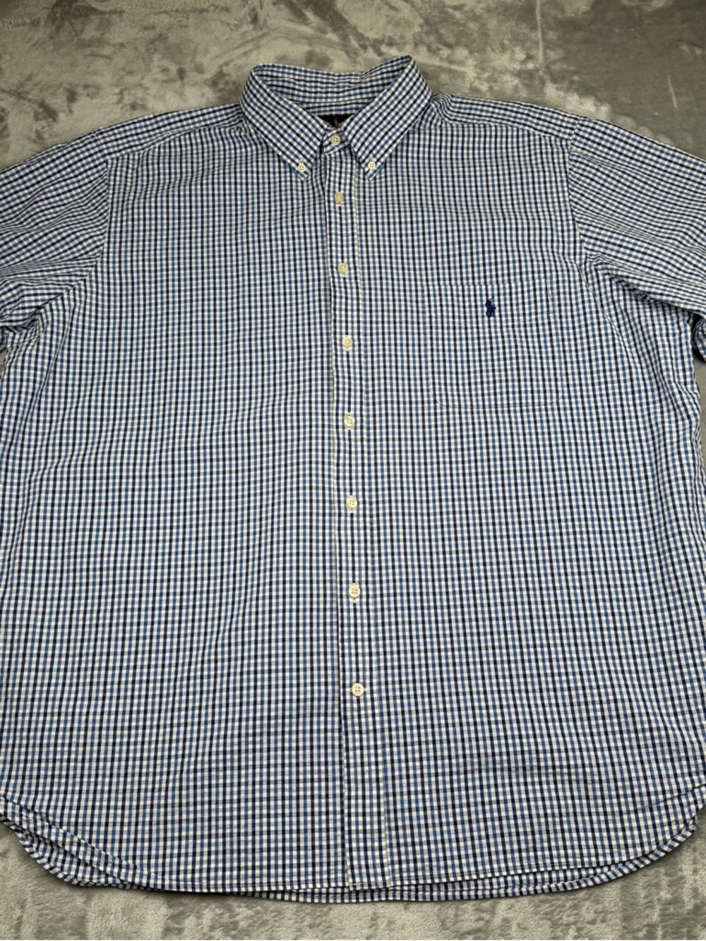 Polo Ralph Lauren Seersucker Shirt Mens 2XB Big Blue White Plaid Button Up
